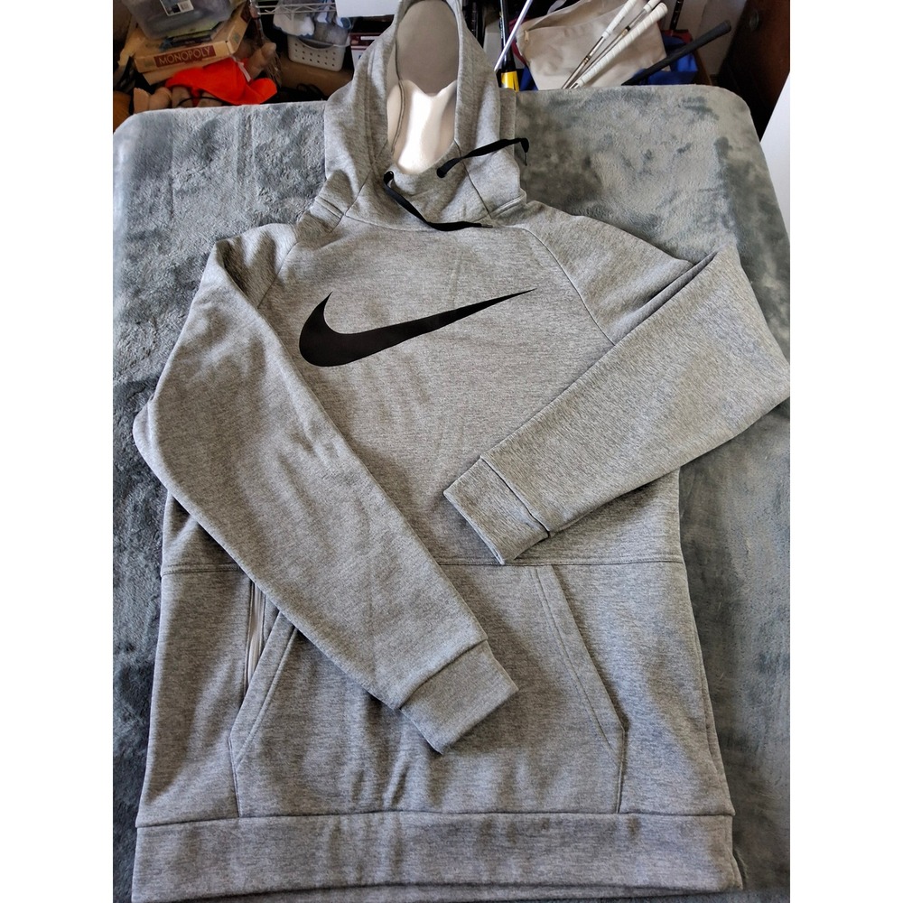 Nike Therma-FIT Hoodie Mens Medium Gray Pullover Swoosh Training Sweatshirt